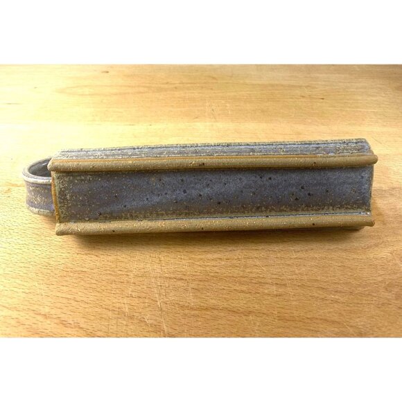 Glazed Pottery Butter Dish Stoneware Spoon Rest Gray & Brown - Picture 8 of 8